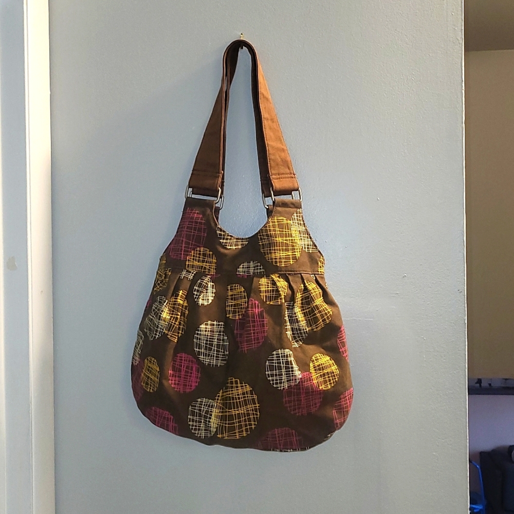 Canvas shoulder bag with polkadot design